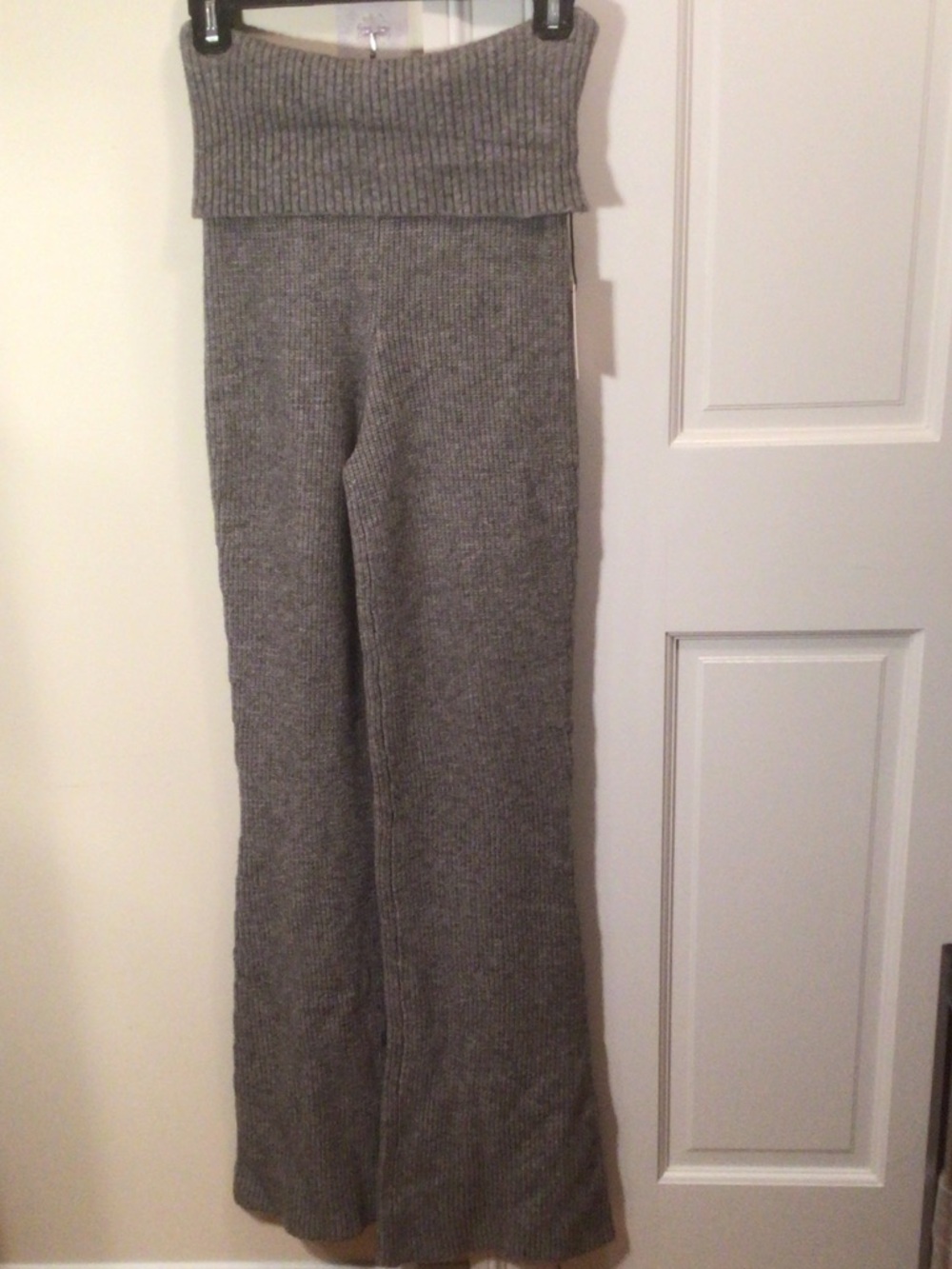 Sincerely Jules Gray Ribbed Fold-Over Wide Leg Knit Pants